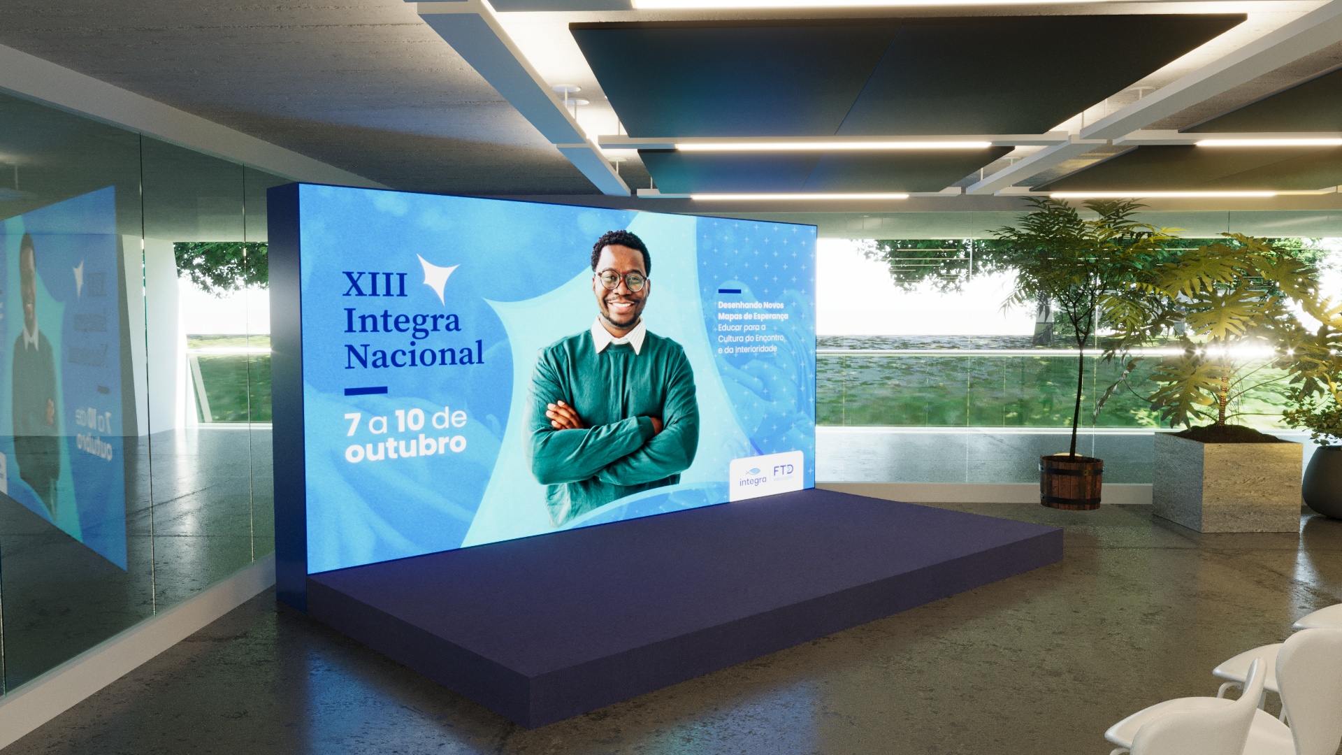 Detalhe do palco e LED — projeto 3D INTEGRA 2026